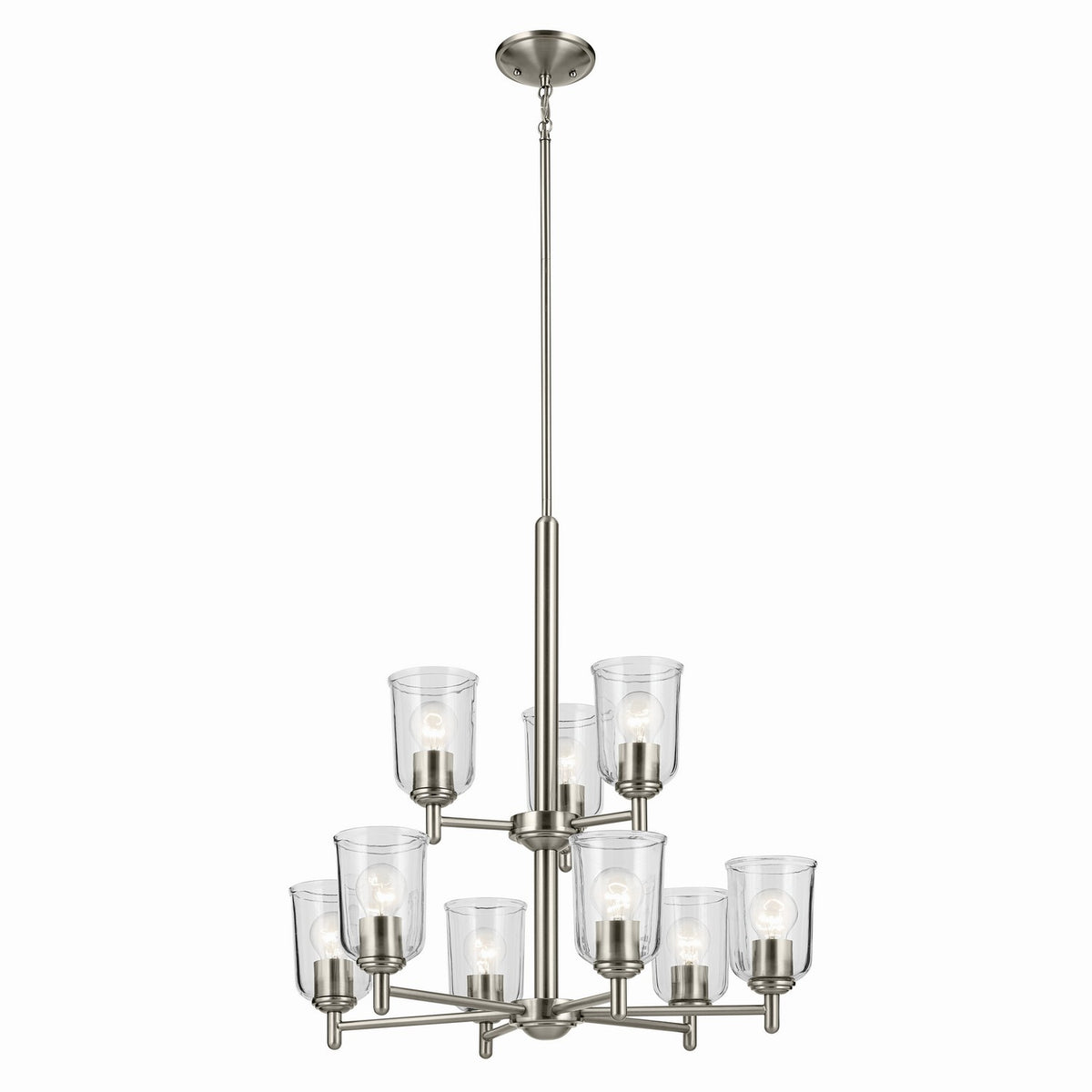 KICHLER 43672NICLR Shailene 26.5" 9-Light 2-Tier Chandelier With Clear Glass In Brushed Nickel