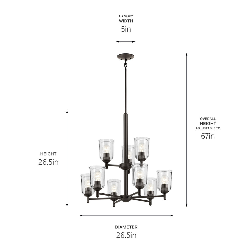 KICHLER 43672OZCLR Shailene 26.5" 9-Light 2-Tier Chandelier With Clear Glass In Olde Bronze