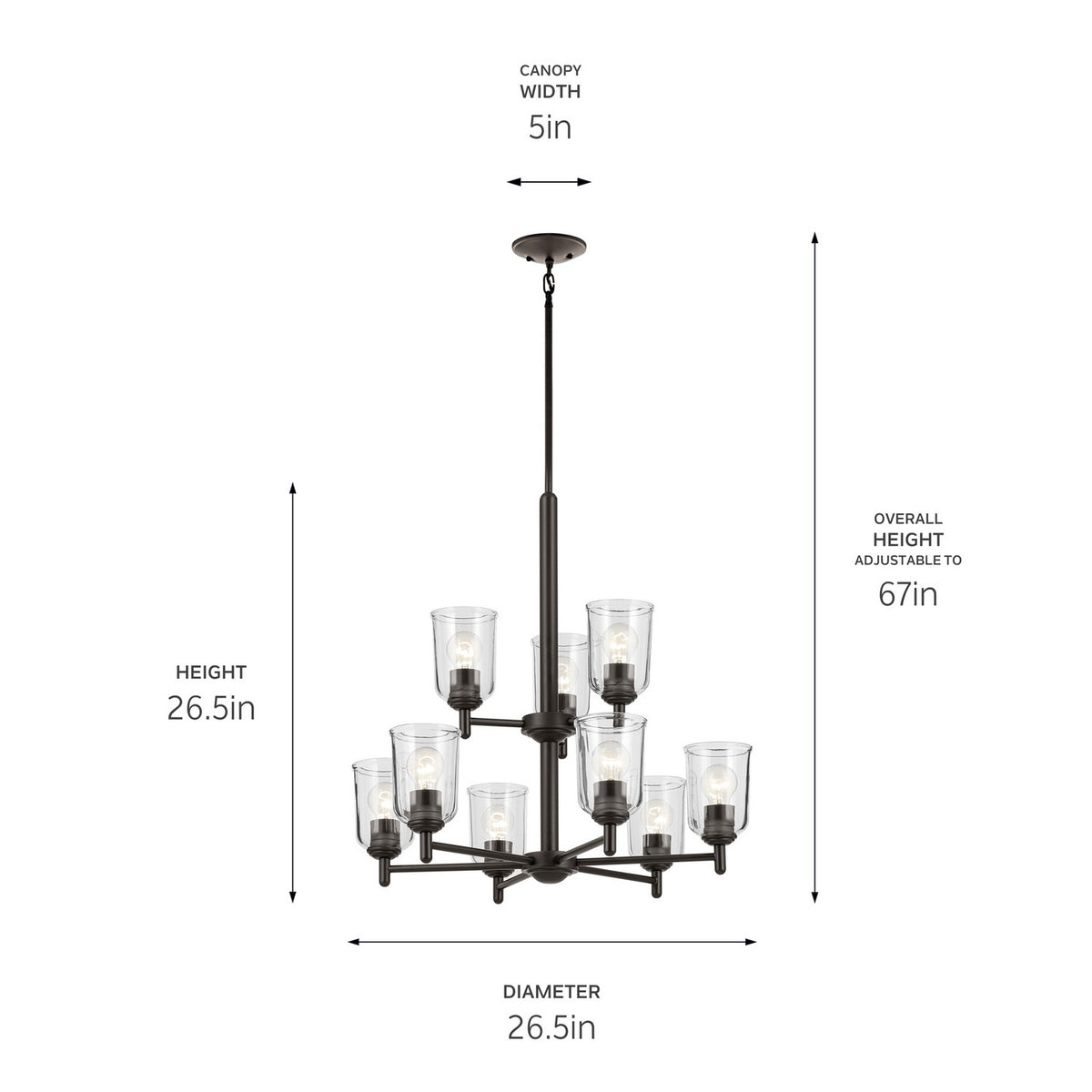 KICHLER 43672OZCLR Shailene 26.5" 9-Light 2-Tier Chandelier With Clear Glass In Olde Bronze