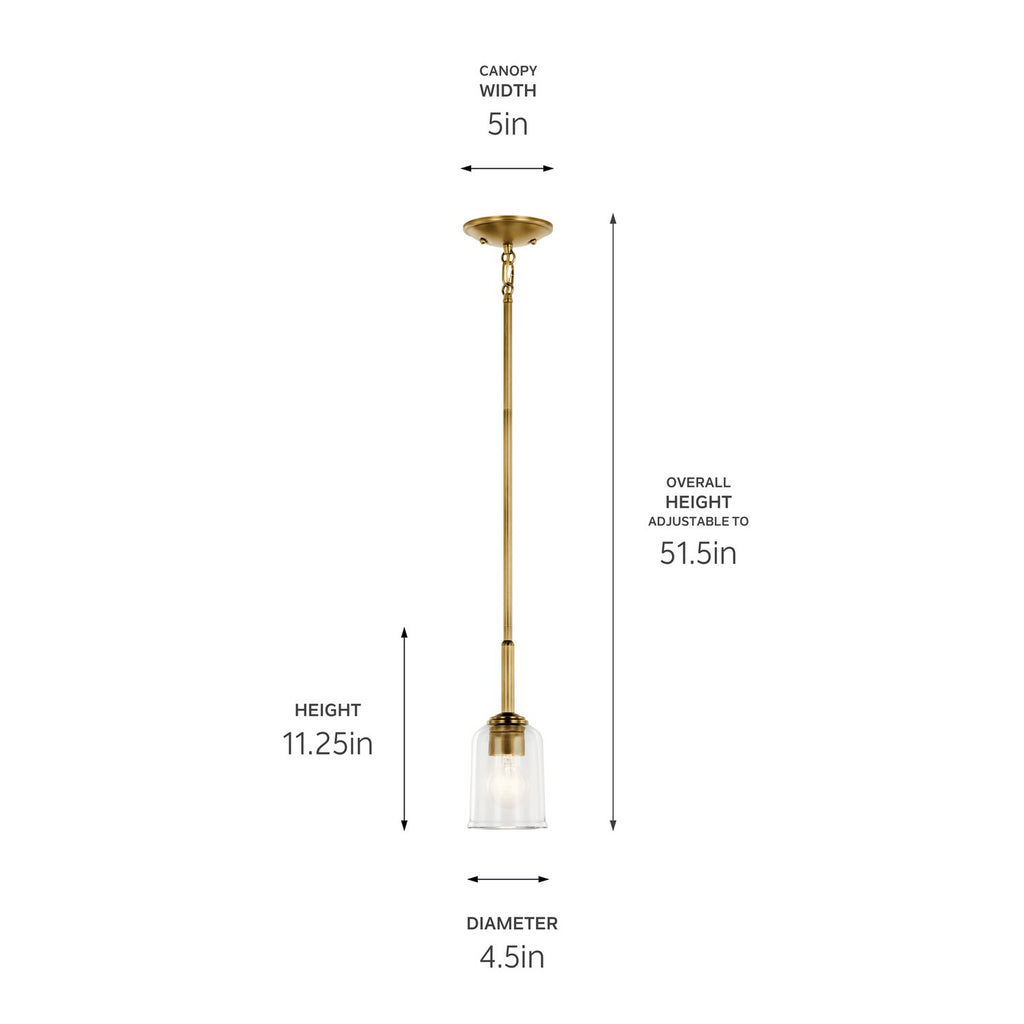 KICHLER 43674NBRCLR Shailene 11.25" 1-Light Mini Bell Pendant With Clear Glass In Natural Brass