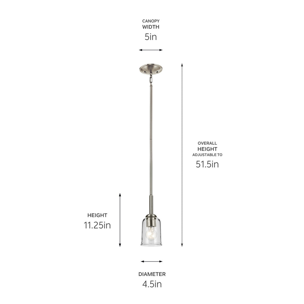 KICHLER 43674NICLR Shailene 11.25" 1-Light Mini Bell Pendant With Clear Glass In Brushed Nickel