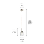 KICHLER 43674NICLR Shailene 11.25" 1-Light Mini Bell Pendant With Clear Glass In Brushed Nickel