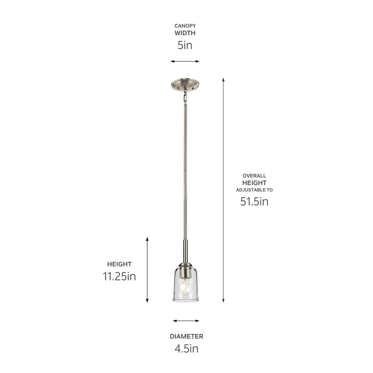 KICHLER 43674NICLR Shailene 11.25" 1-Light Mini Bell Pendant With Clear Glass In Brushed Nickel