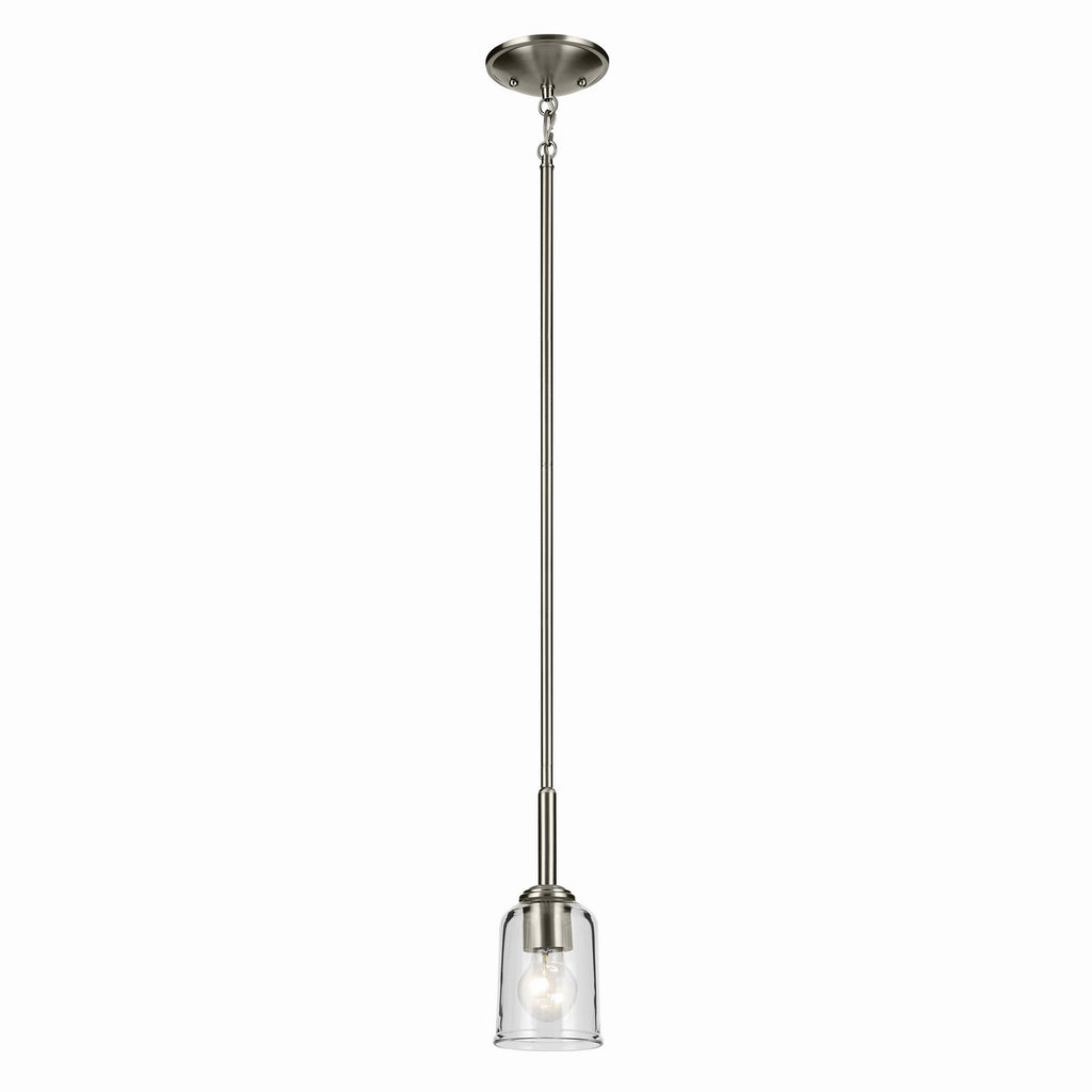 KICHLER 43674NICLR Shailene 11.25" 1-Light Mini Bell Pendant With Clear Glass In Brushed Nickel
