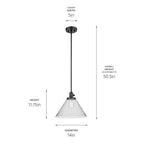 KICHLER 43905BK Avery 11.75" 1-Light Cone Pendant With Clear Seeded Glass In Black
