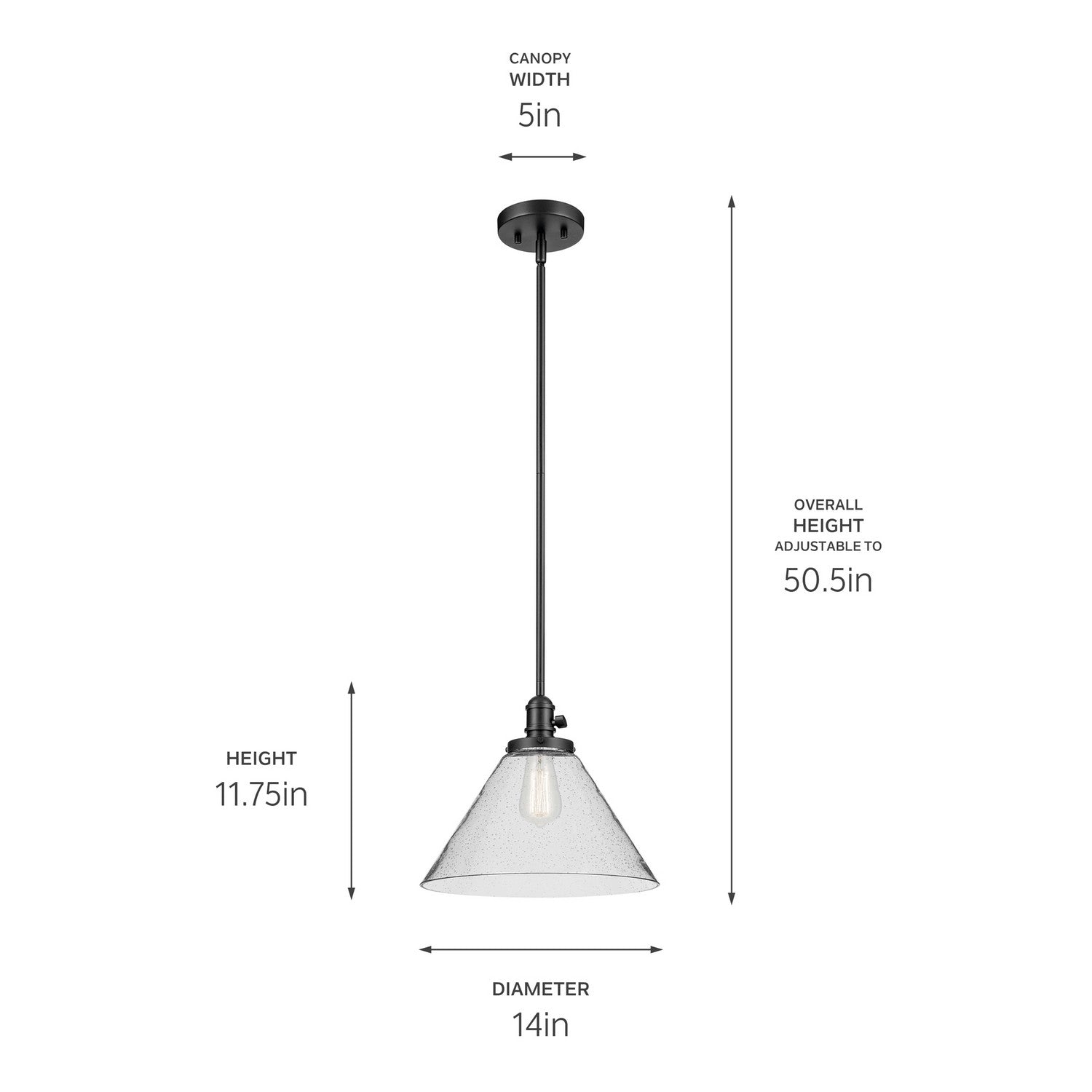 KICHLER 43905BK Avery 11.75" 1-Light Cone Pendant With Clear Seeded Glass In Black