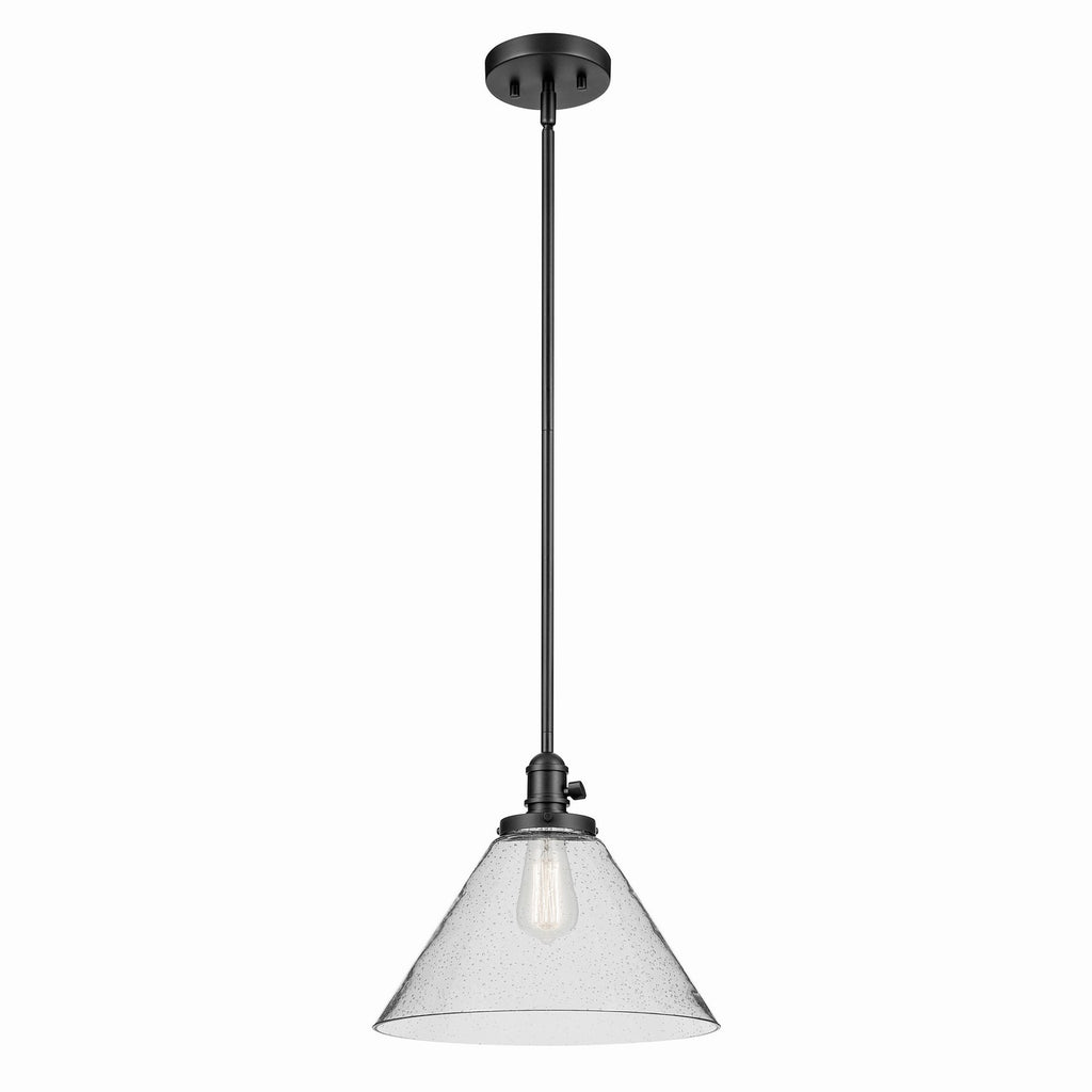KICHLER 43905BK Avery 11.75" 1-Light Cone Pendant With Clear Seeded Glass In Black