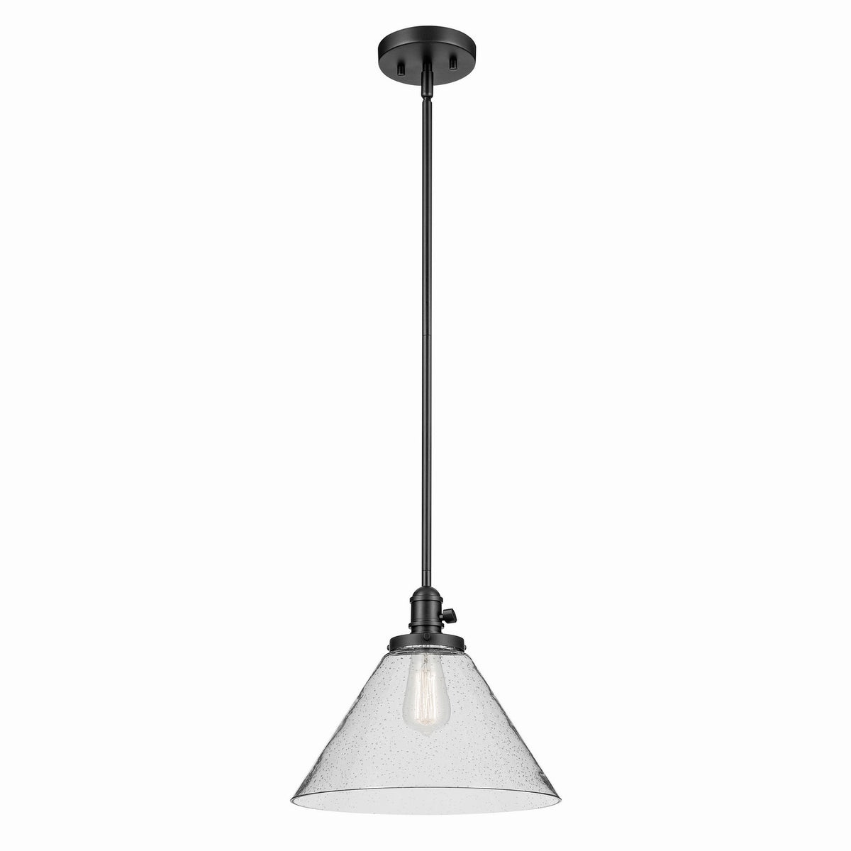 KICHLER 43905BK Avery 11.75" 1-Light Cone Pendant With Clear Seeded Glass In Black