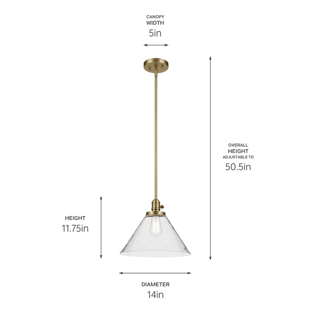 KICHLER 43905NBR Avery 11.75" 1-Light Cone Pendant With Clear Seeded Glass In Natural Brass