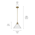 KICHLER 43905NBR Avery 11.75" 1-Light Cone Pendant With Clear Seeded Glass In Natural Brass