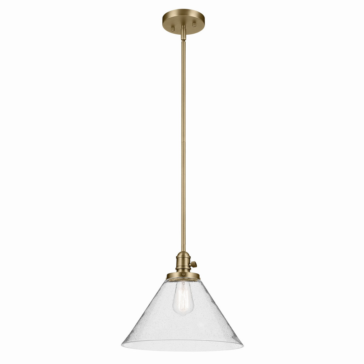 KICHLER 43905NBR Avery 11.75" 1-Light Cone Pendant With Clear Seeded Glass In Natural Brass
