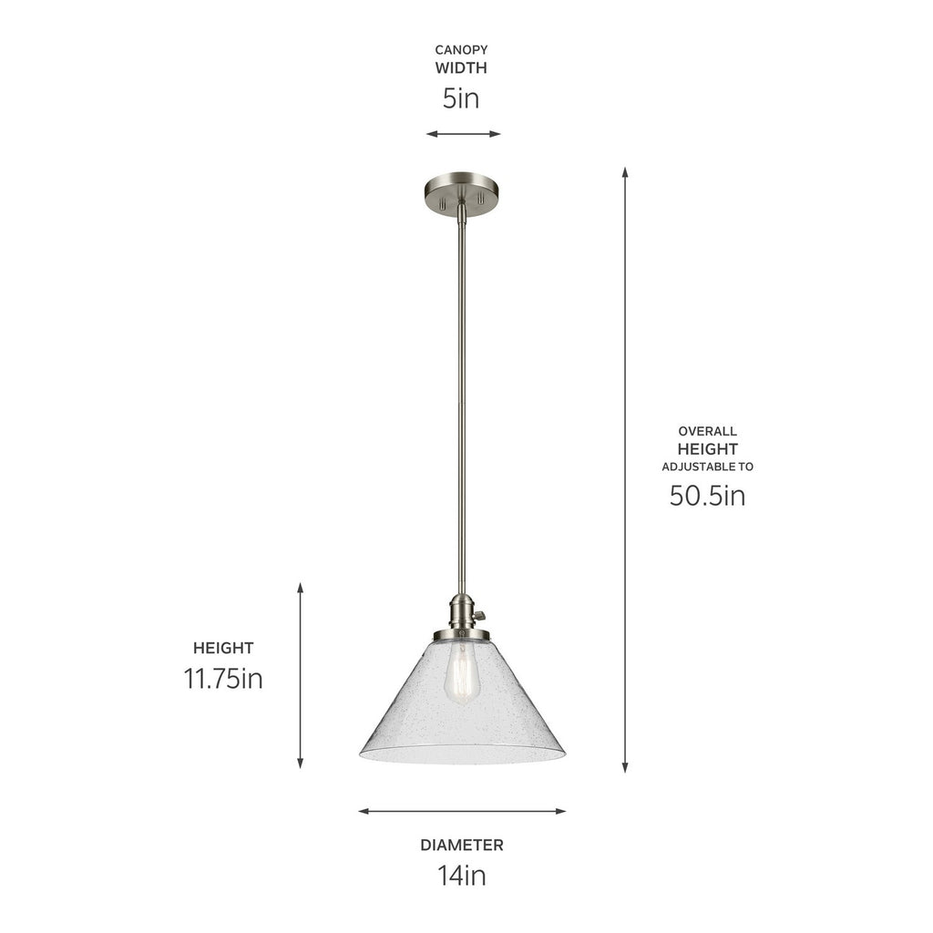 KICHLER 43905NI Avery 11.75" 1-Light Cone Pendant With Clear Seeded Glass In Nickel