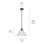 KICHLER 43905OZ Avery 11.75" 1-Light Cone Pendant With Clear Seeded Glass In Olde Bronze