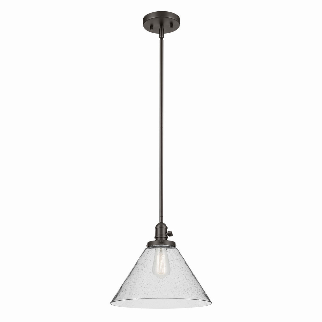 KICHLER 43905OZ Avery 11.75" 1-Light Cone Pendant With Clear Seeded Glass In Olde Bronze