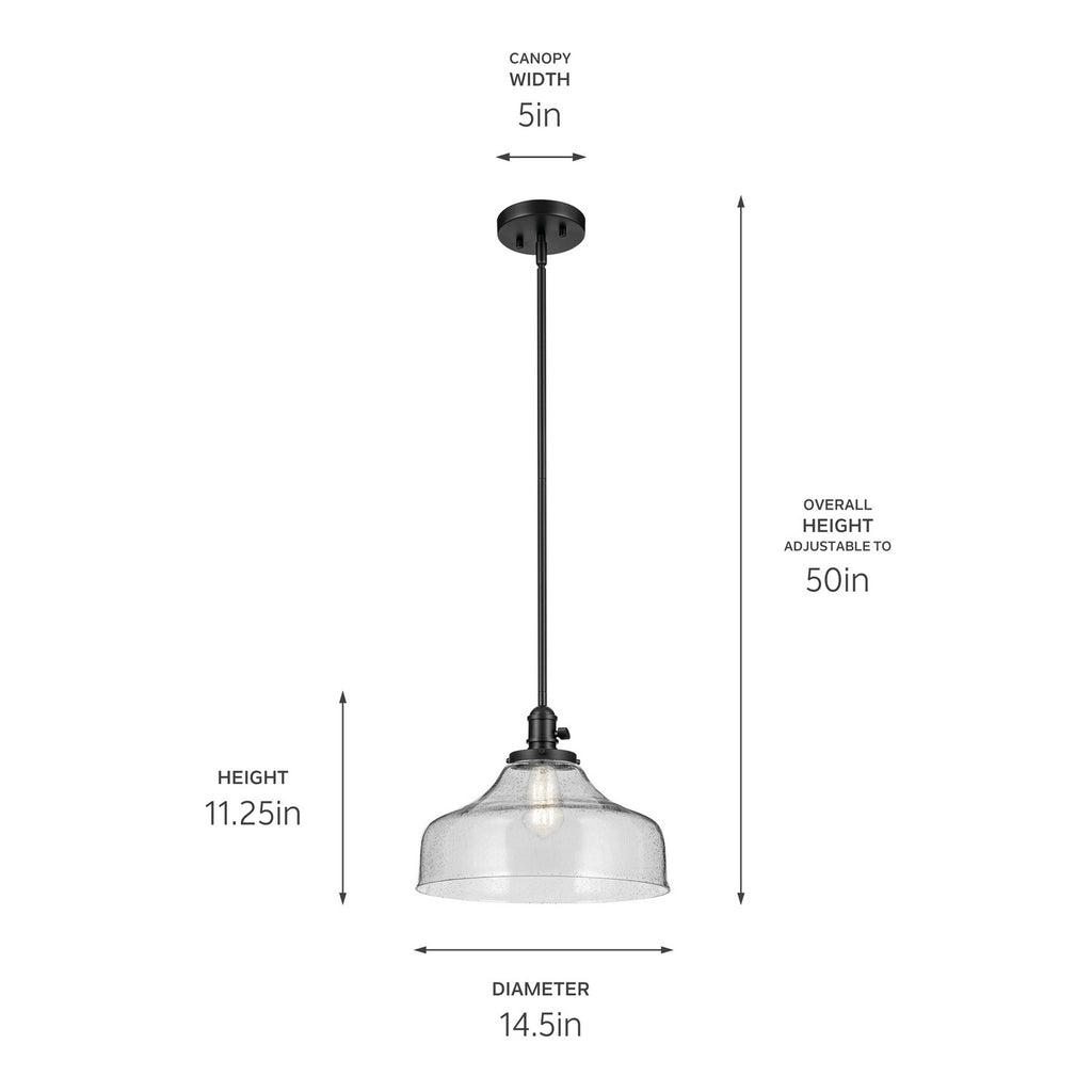 KICHLER 43906BK Avery 11.25" 1-Light Bell Pendant With Clear Seeded Glass In Black