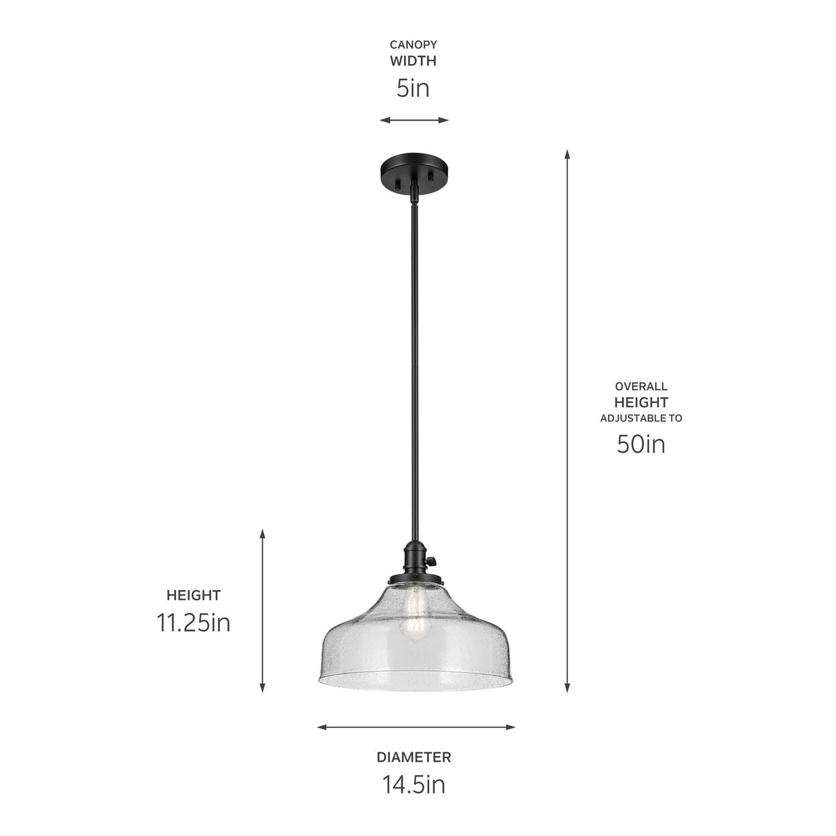 KICHLER 43906BK Avery 11.25" 1-Light Bell Pendant With Clear Seeded Glass In Black