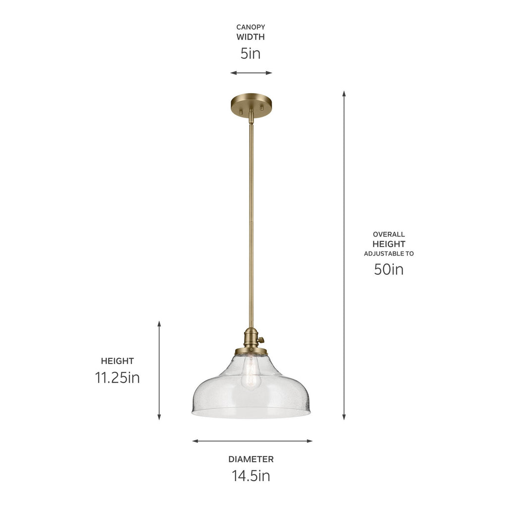 KICHLER 43906NBR Avery 11.25" 1-Light Bell Pendant With Clear Seeded Glass In Natural Brass