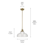 KICHLER 43906NBR Avery 11.25" 1-Light Bell Pendant With Clear Seeded Glass In Natural Brass