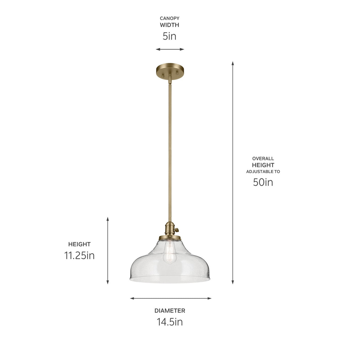 KICHLER 43906NBR Avery 11.25" 1-Light Bell Pendant With Clear Seeded Glass In Natural Brass
