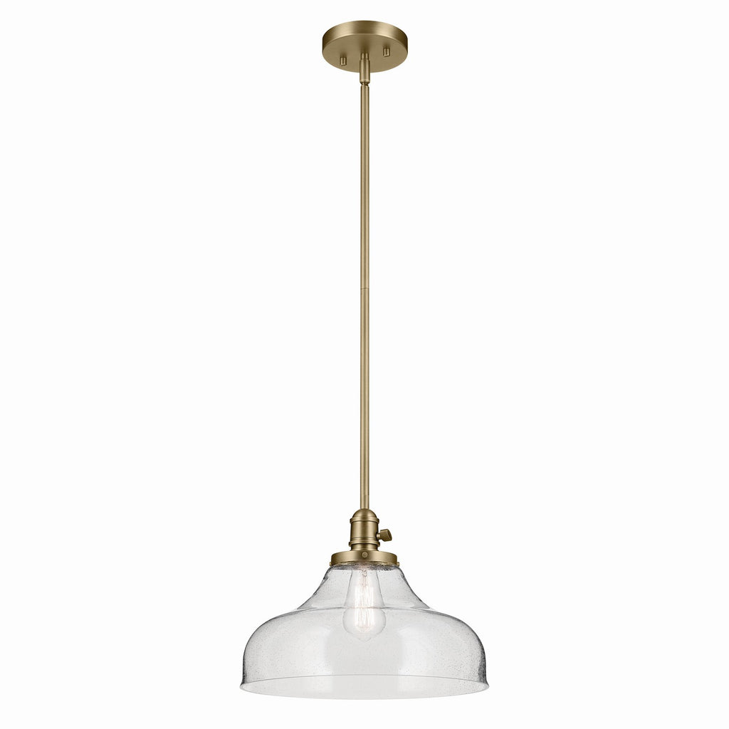 KICHLER 43906NBR Avery 11.25" 1-Light Bell Pendant With Clear Seeded Glass In Natural Brass