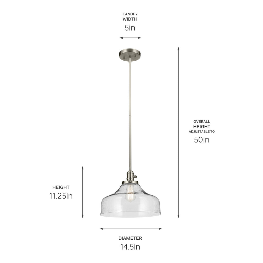 KICHLER 43906NI Avery 11.25" 1-Light Bell Pendant With Clear Seeded Glass In Nickel