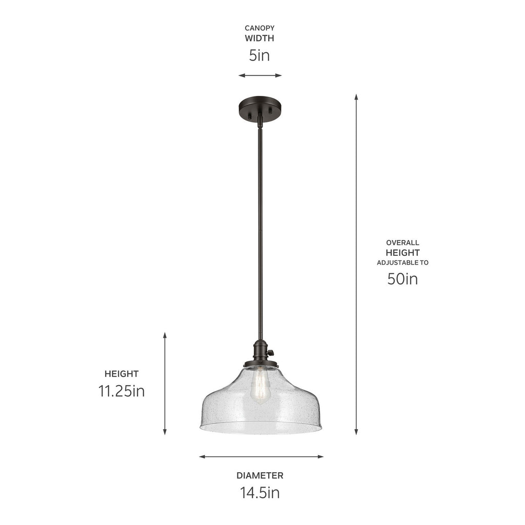 KICHLER 43906OZ Avery 11.25" 1-Light Bell Pendant With Clear Seeded Glass In Olde Bronze