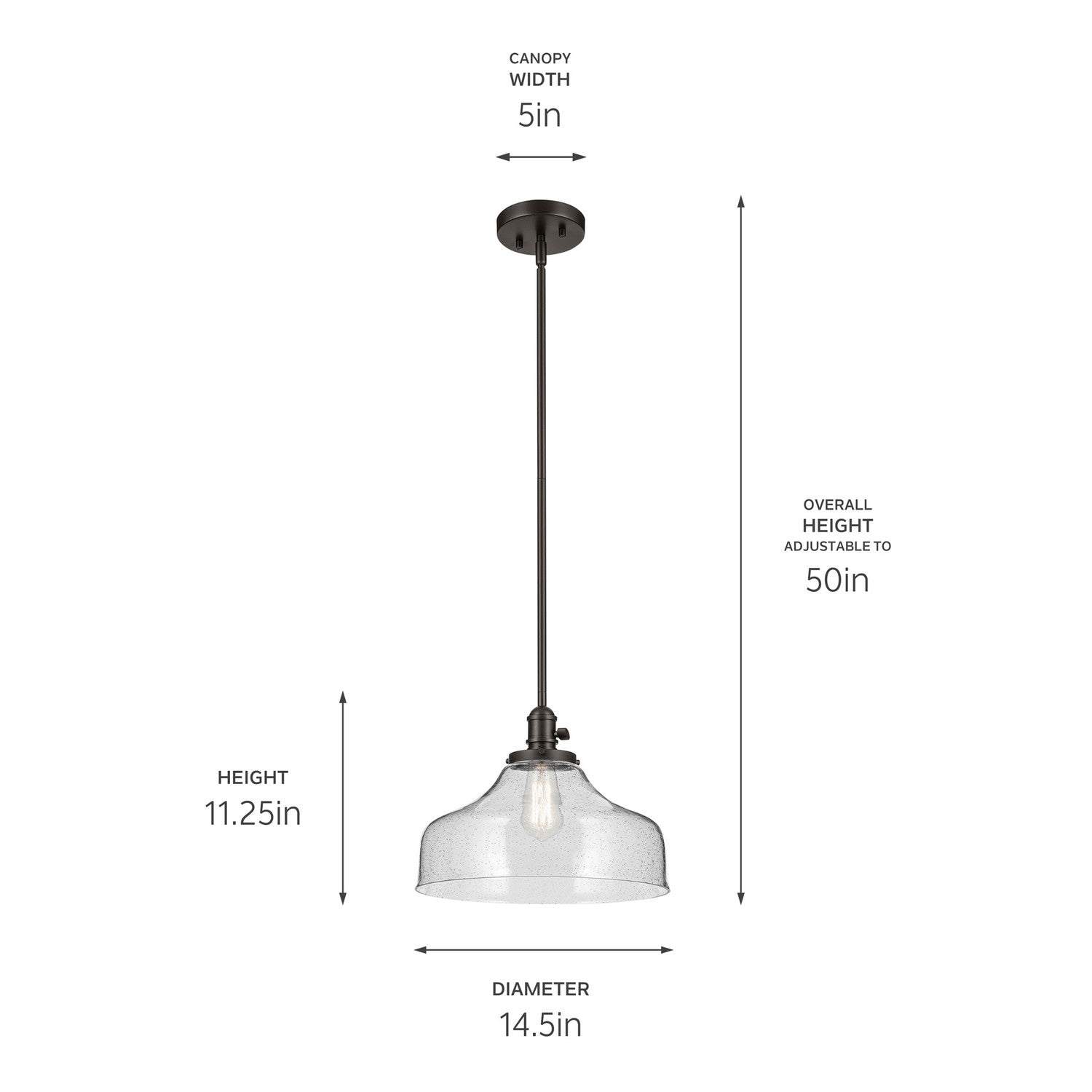 KICHLER 43906OZ Avery 11.25" 1-Light Bell Pendant With Clear Seeded Glass In Olde Bronze