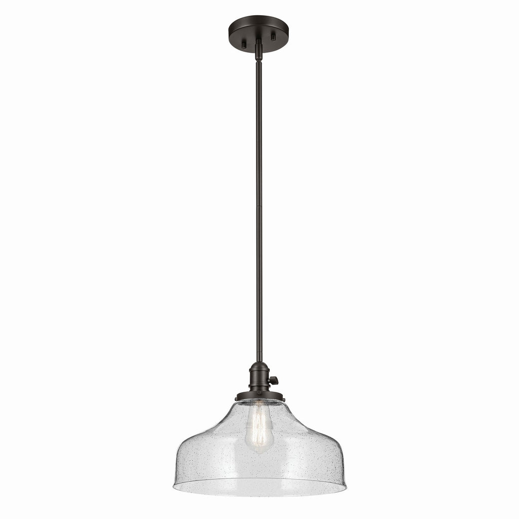 KICHLER 43906OZ Avery 11.25" 1-Light Bell Pendant With Clear Seeded Glass In Olde Bronze