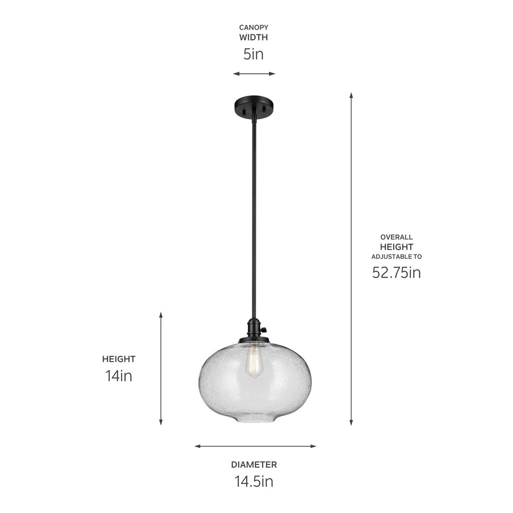 KICHLER 43911BK Avery 14" 1-Light Globe Pendant With Clear Seeded Glass In Black