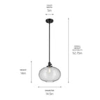 KICHLER 43911BK Avery 14" 1-Light Globe Pendant With Clear Seeded Glass In Black