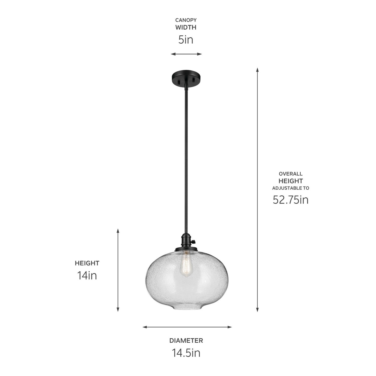 KICHLER 43911BK Avery 14" 1-Light Globe Pendant With Clear Seeded Glass In Black