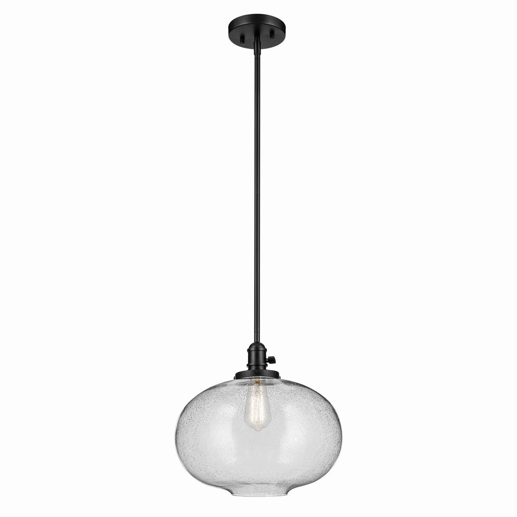 KICHLER 43911BK Avery 14" 1-Light Globe Pendant With Clear Seeded Glass In Black