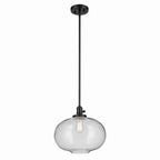 KICHLER 43911BK Avery 14" 1-Light Globe Pendant With Clear Seeded Glass In Black