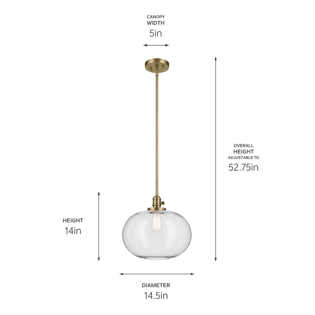 KICHLER 43911NBR Avery 14" 1-Light Globe Pendant With Clear Seeded Glass In Natural Brass