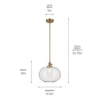 KICHLER 43911NBR Avery 14" 1-Light Globe Pendant With Clear Seeded Glass In Natural Brass
