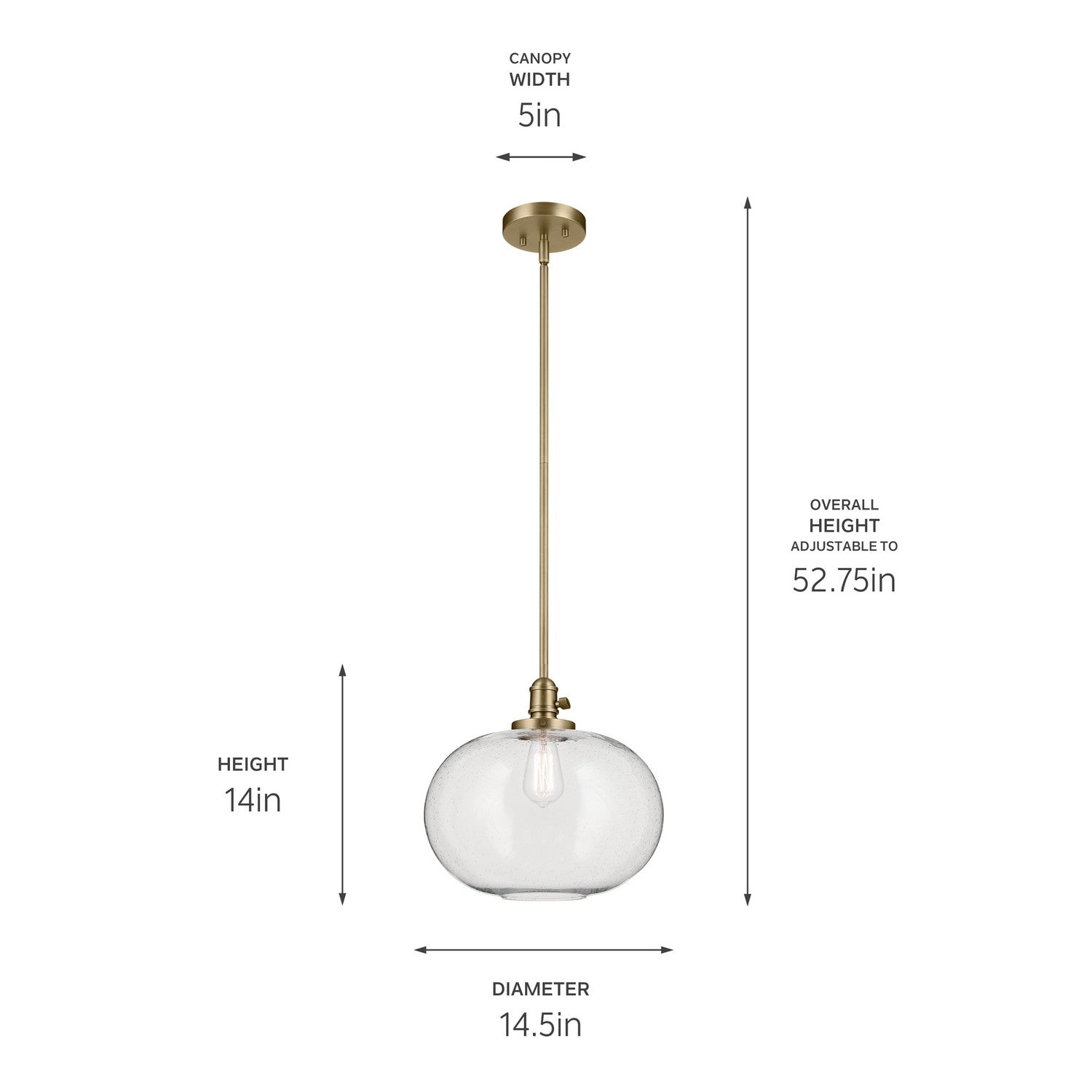 KICHLER 43911NBR Avery 14" 1-Light Globe Pendant With Clear Seeded Glass In Natural Brass