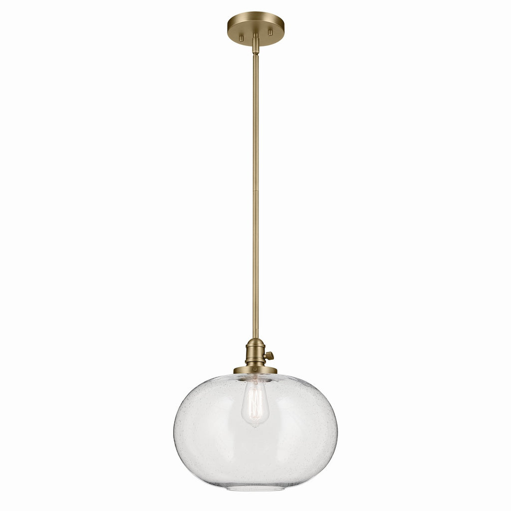 KICHLER 43911NBR Avery 14" 1-Light Globe Pendant With Clear Seeded Glass In Natural Brass