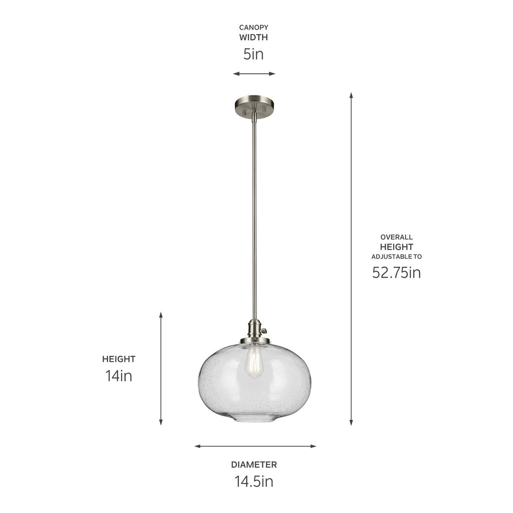 KICHLER 43911NI Avery 14" 1-Light Globe Pendant With Clear Seeded Glass In Nickel
