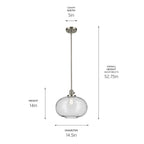 KICHLER 43911NI Avery 14" 1-Light Globe Pendant With Clear Seeded Glass In Nickel