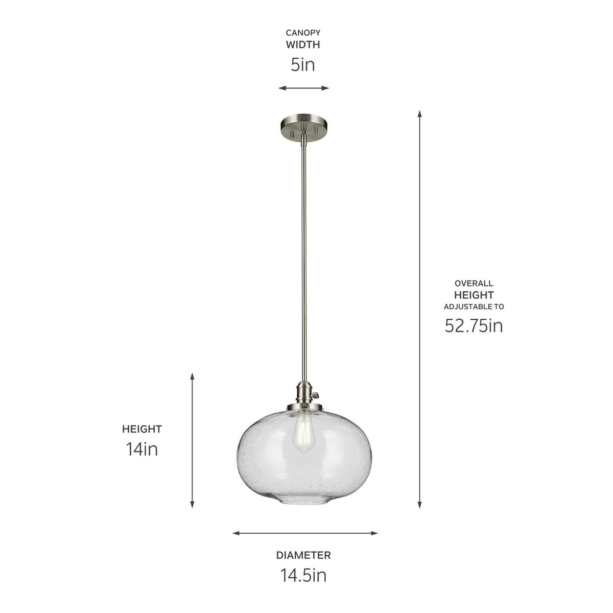 KICHLER 43911NI Avery 14" 1-Light Globe Pendant With Clear Seeded Glass In Nickel