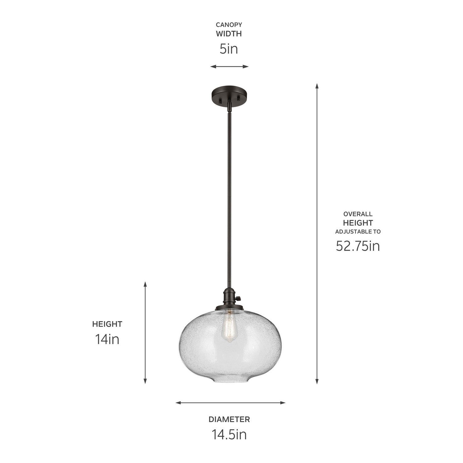 KICHLER 43911OZ Avery 14" 1-Light Globe Pendant With Clear Seeded Glass In Olde Bronze