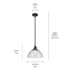 KICHLER 43912BK Avery 11" 1-Light Dome Pendant With Clear Seeded Glass In Black