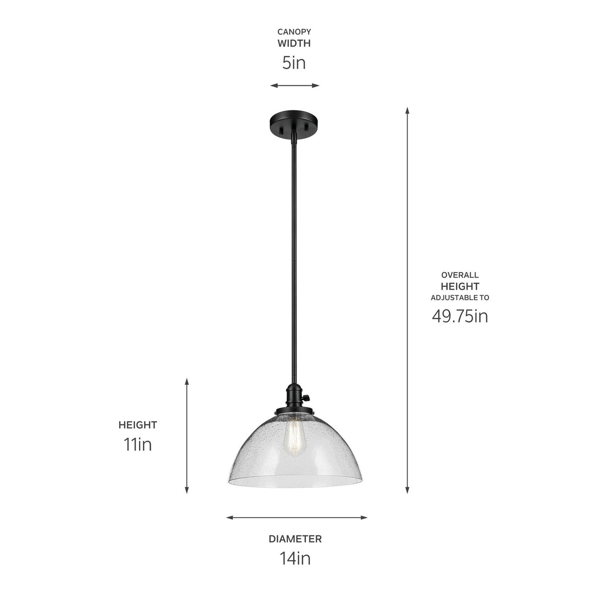 KICHLER 43912BK Avery 11" 1-Light Dome Pendant With Clear Seeded Glass In Black