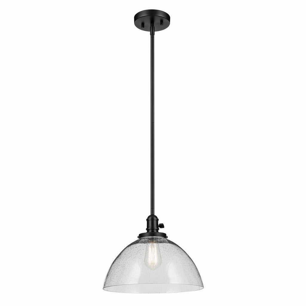 KICHLER 43912BK Avery 11" 1-Light Dome Pendant With Clear Seeded Glass In Black