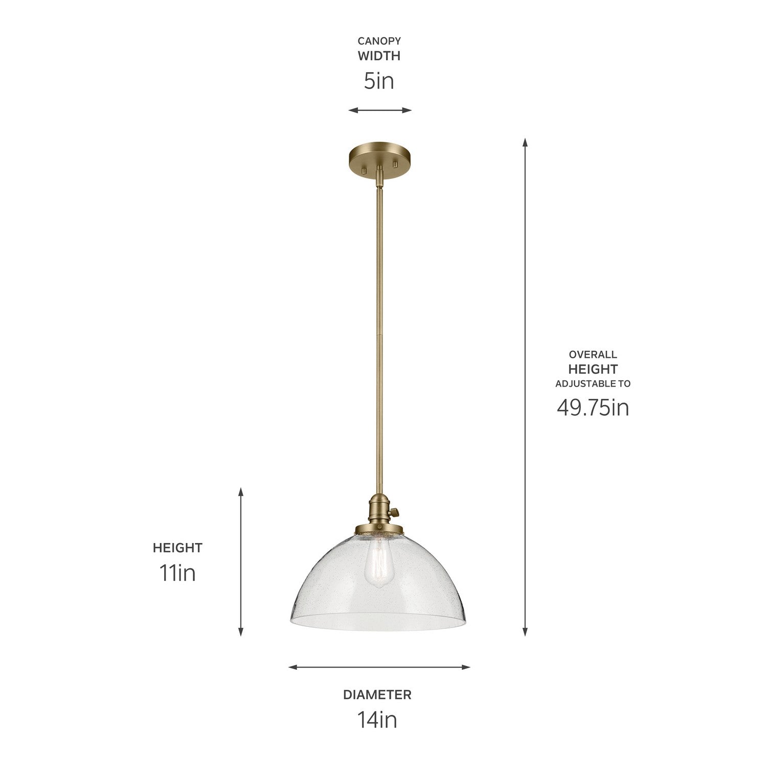 KICHLER 43912NBR Avery 11" 1-Light Dome Pendant With Clear Seeded Glass In Natural Brass