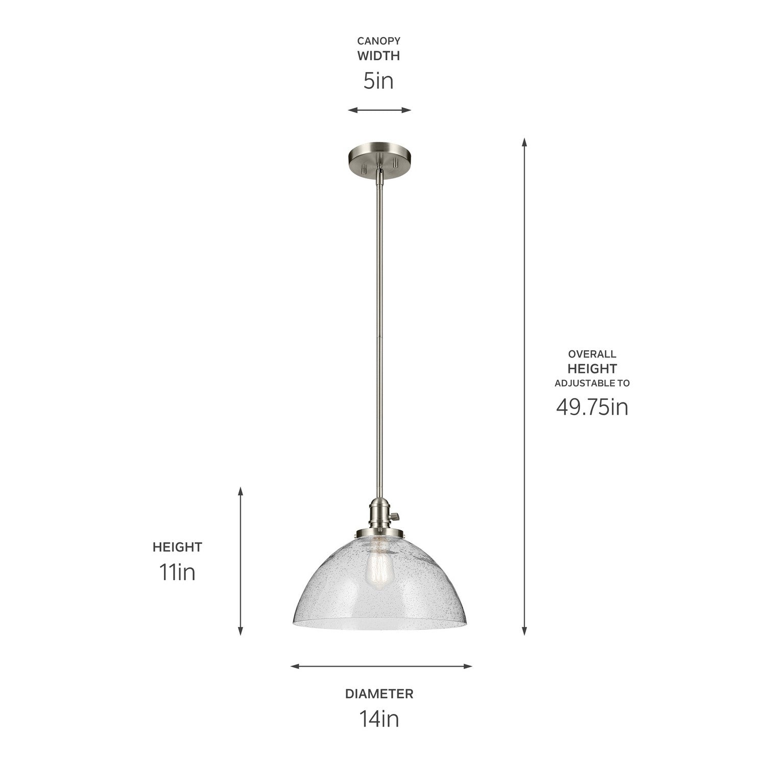 KICHLER 43912NI Avery 11" 1-Light Dome Pendant With Clear Seeded Glass In Nickel