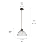 KICHLER 43912OZ Avery 11" 1-Light Dome Pendant With Clear Seeded Glass In Olde Bronze