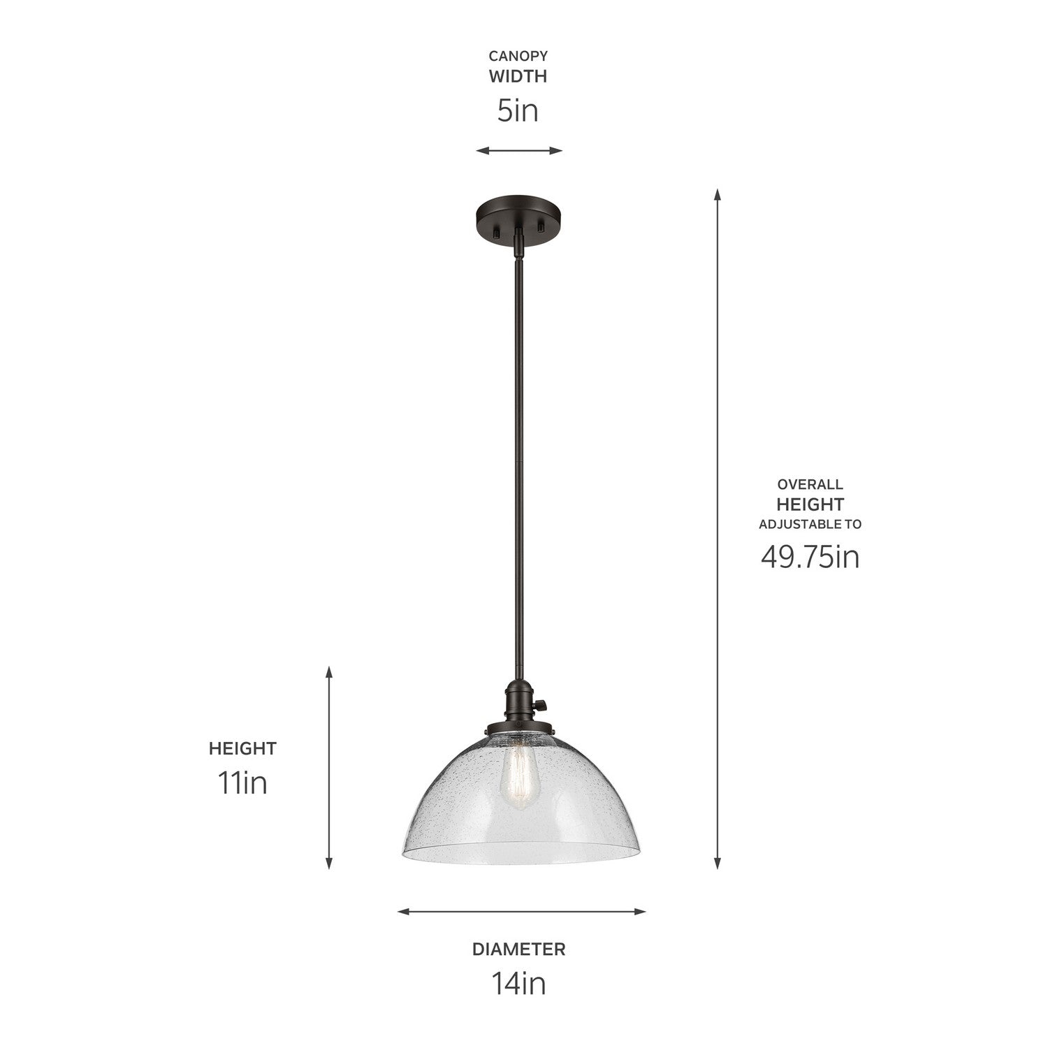 KICHLER 43912OZ Avery 11" 1-Light Dome Pendant With Clear Seeded Glass In Olde Bronze