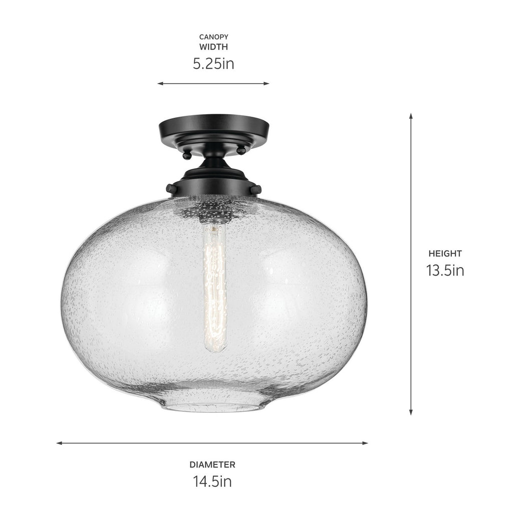 KICHLER 43913BK Avery 14.5" 1-Light Flush Mount With Clear Seeded Glass In Black
