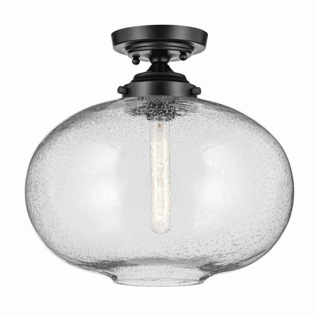 KICHLER 43913BK Avery 14.5" 1-Light Flush Mount With Clear Seeded Glass In Black